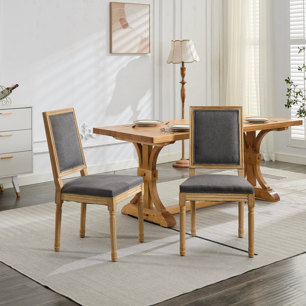 English Elm French Louis Dining Chair Set of 2 with Rattan Back, Solid Wood Carved Frame, Linen Upholstery, 300lb Capacity Gray W1143P325858