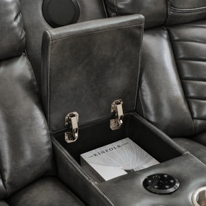 English Elm Ms 3 Piece Technical Leather Reclining Sofa Set with Led Lighting and Wireless Charging Grey W1805S00165