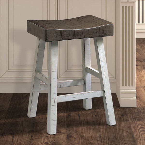 English Elm Traditional 24-inch Solid Wood Stool Set of 2 with Contour Seat, Transitional Dining Accent Seating Pair White+gray 40 L x 20 W x 10 H B2741P338652