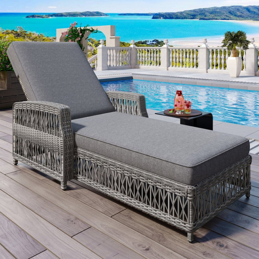 English Elm Go Outdoor Wicker Chaise Lounge Recliner with Ergonomic Armrests and Thick Cushion for Patio Grey N704P248779E