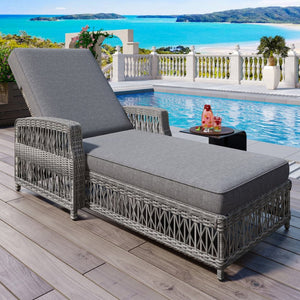 English Elm Go Outdoor Wicker Chaise Lounge Recliner with Ergonomic Armrests and Thick Cushion for Patio Grey N704P248779E