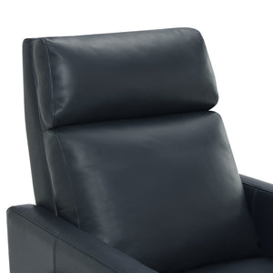 English Elm Richland Top-Grain Leather Push Back Recliner in Midnight Blue with Exposed Wood Frame, Cozy Seat Comfort B050P366073
