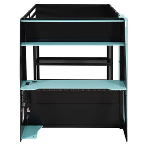 English Elm Full Size Gaming Loft Bed with Led Lighting Desk Shelves and Usb Charging Ports Black+Blue N820S00076C