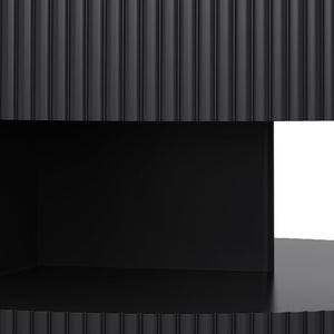 English Elm 31.5'' Round Coffee Table with Hidden Storage and Vertical Stripe Accent, Modern Durable MDF Design Black W757P206007