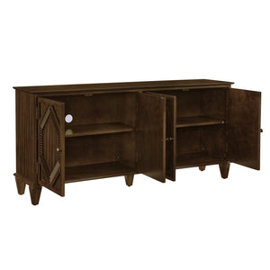 English Elm 65.2" Mid Century Sideboard Buffet with Fluted Geometric Doors, Spacious Adjustable Shelves & Brass Accents Walnut W1801P346228