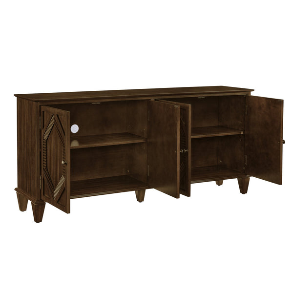 English Elm 65.2" Mid Century Sideboard Buffet with Fluted Geometric Doors, Spacious Adjustable Shelves & Brass Accents Walnut W1801P346228