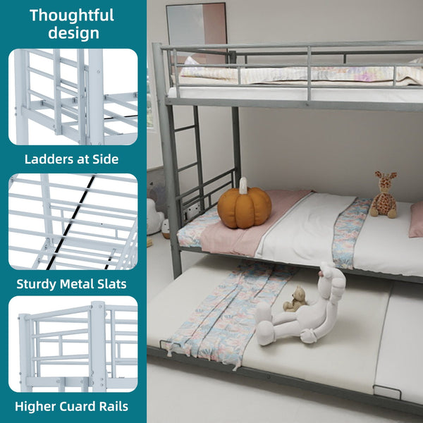 English Elm Heavy-duty Metal Twin over Twin Bunk Bed with Noise-Reducing Design, Safety Rail, Ladder, 350lb Capacity Silver W1935P300361