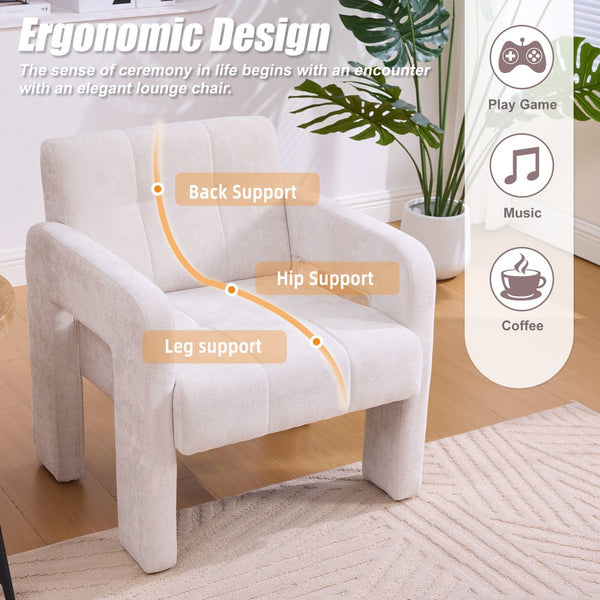 English Elm Modern Chenille Armchair with Ergonomic Curved Armrests, 500lb Capacity, Nordic Minimalist Accent Chair for Living Room Beige W395P380514