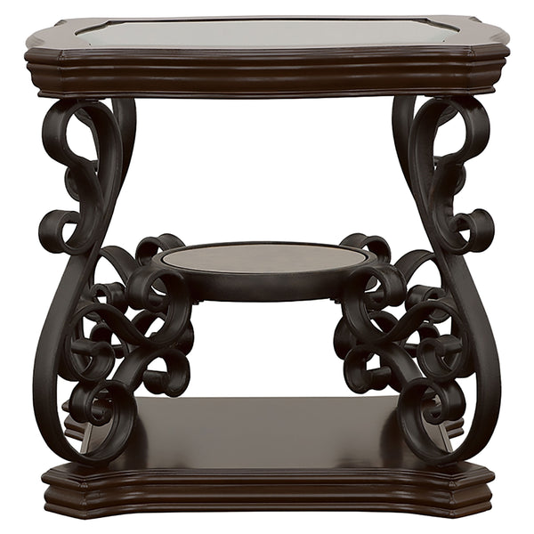 English Elm Bianca Merlot 2-Shelf Glass Top End Table with Cherry Veneer, Sturdy Metal Legs & Elegant Storage B062P328631