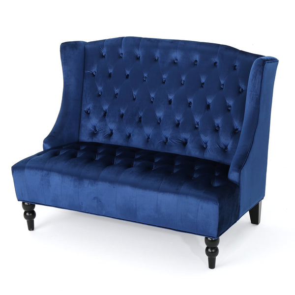 English Elm Christopher Knight Home® - LOVESEAT wingback velvet button-tufted diamond stitch loveseat with plush comfort and durable sheen Navy Blue 61186.00NVLTNBL