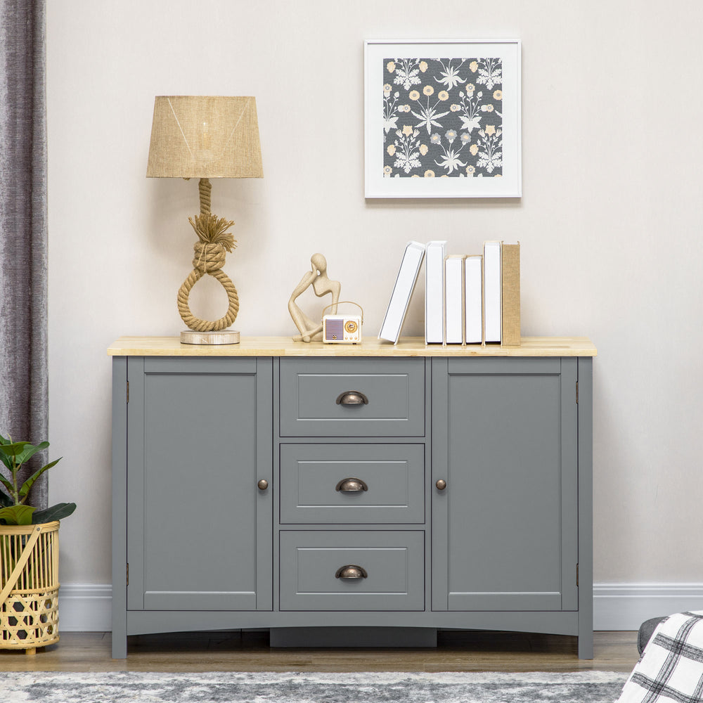 English Elm Homcom Retro Sideboard Buffet Cabinet With Rubber Wood Top, Adjustable Shelves & Drawers For Storage W2225P217364