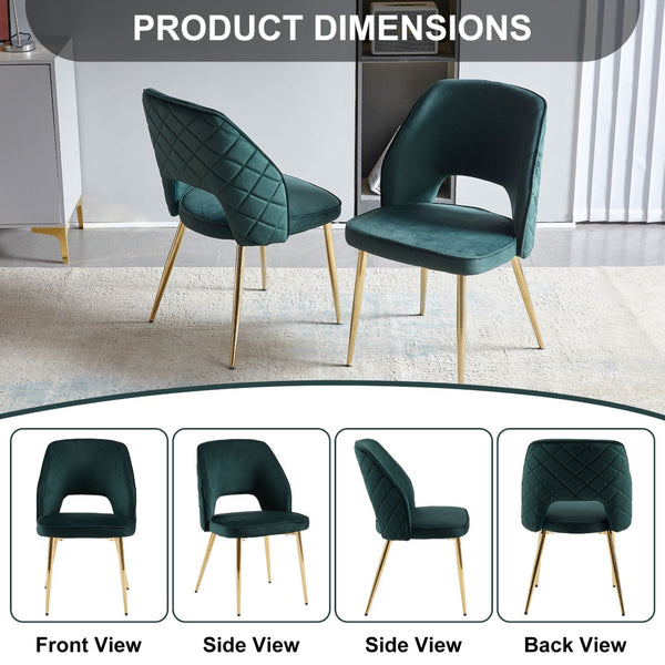 English Elm Dark Green Velvet Dining Chair Set of 4 with Gold Legs and Geometric Cutout Back W1164P188246