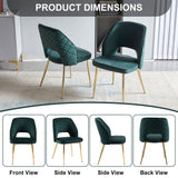 English Elm Dark Green Velvet Dining Chairs With Metal Legs and Hollow Back Upholstered Dining Chairs Set Of 4