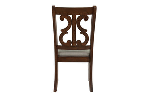 English Elm Oak Distressed 5pc Round Dining Set with Carved Cushioned Chairs and Server-Style Rustic Charm Oak 57 L x 57 W x 6 H B011S01666