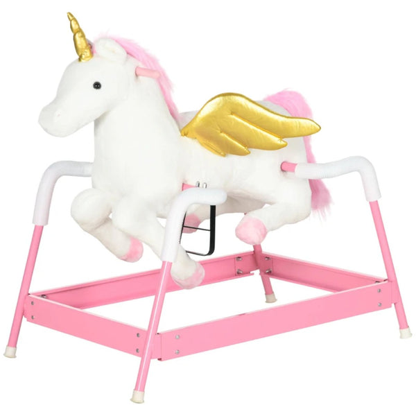 English Elm Soft Plush Unicorn Spring Horse Ride on Toy with Sound for Kids Ages 3 and Up T3971P442616