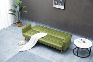 English Elm Sofa Bed Velvet Upholstered Convertible with Gold Metal Legs for Studio Spaces Army Green B205P246432