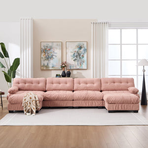 English Elm U Shaped Modular Cloud Sectional with Plush Flannelette Upholstery Deep Seat Living Room Sofa Pink W2120S00052