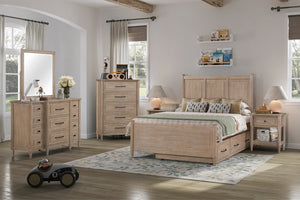 English Elm Small Breakfront Dresser with Mindi Veneer, Warm Neutral Finish, 7 Drawers, Tapered Legs, Elegant Storage Options Sand 34 L x 18 W x 50 H B2699P360161