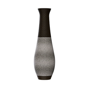 English Elm 39-Inch Tall Standing Designer Floor Vase with Brushed Gold Accents, Durable PVC Rattan Texture, Elegant Home Accent Black+ Gray W2796P193948