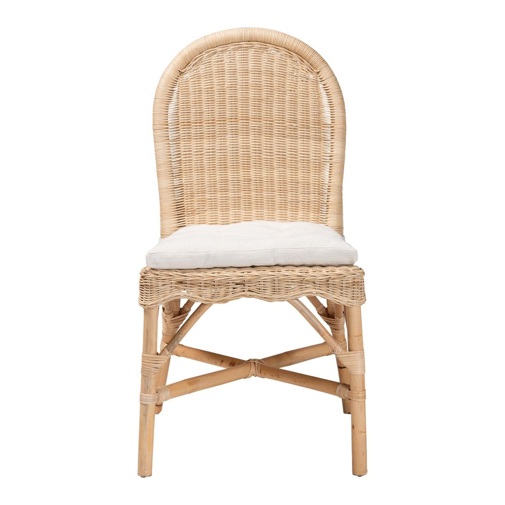 English Elm Bohemian Hand-woven Rattan Dining Chair with Scalloped Skirt and Cushioned Seat B2750P467812