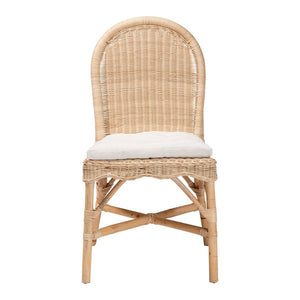 English Elm Bohemian Hand-woven Rattan Dining Chair with Scalloped Skirt and Cushioned Seat B2750P467812