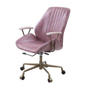 English Elm Hamilton Pink Top Grain Leather Office Chair with Wooden Armrests, 360° Swivel, Adjustable Height, Casters, Ergonomic Comfort - Premium Durable Upholstery B2726P265737