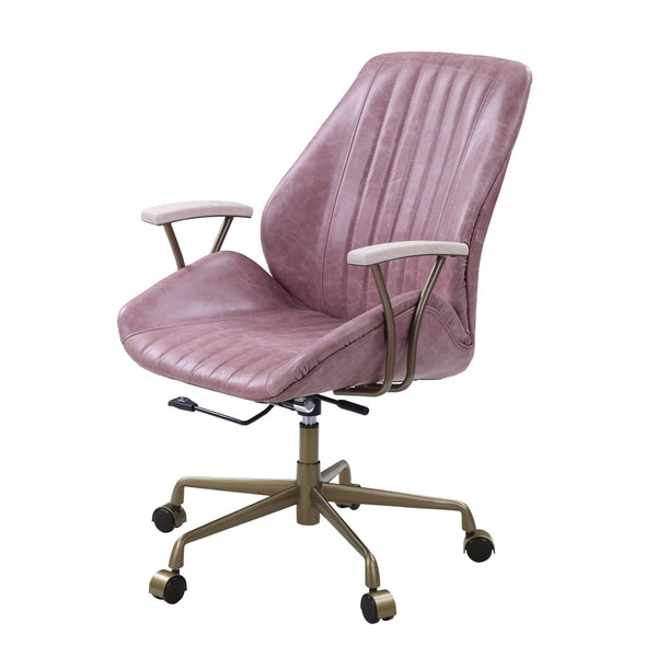 English Elm Hamilton Pink Top Grain Leather Office Chair with Wooden Armrests, 360° Swivel, Adjustable Height, Casters, Ergonomic Comfort - Premium Durable Upholstery B2726P265737