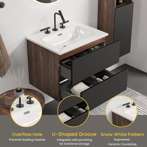 English Elm Gloria Floating Bathroom Vanity Walnut Black Ceramic Sink Soft Close Drawers W1865S00198