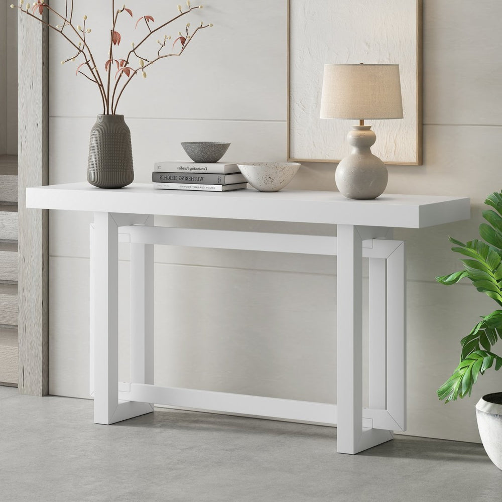English Elm U_style Farmhouse Console Table with Three Drawers Open Shelf Entryway Organizer N711P410422K