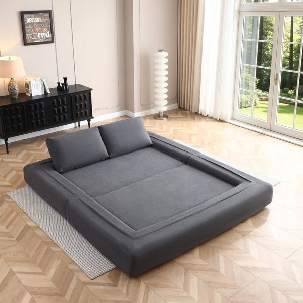 English Elm 81'' Corduroy Floor Sofa Convertible Loveseat Futon Sleeper with Foam Fill and Pillows Gray W1117P459707