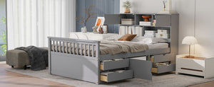 English Elm Full Size Captain Platform Bed Frame With Storage, Bookcase Headboard & Configurable Drawers, Gray N7090000473E