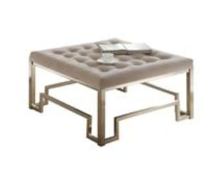 English Elm Damien Square Cocktail Ottoman Beige Upholstered Top Champagne Geometric Metal Base B2726P453249