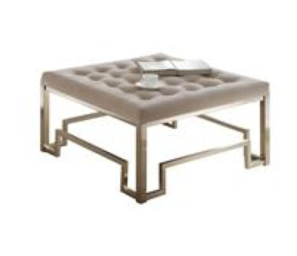 English Elm Damien Square Cocktail Ottoman Beige Upholstered Top Champagne Geometric Metal Base B2726P453249