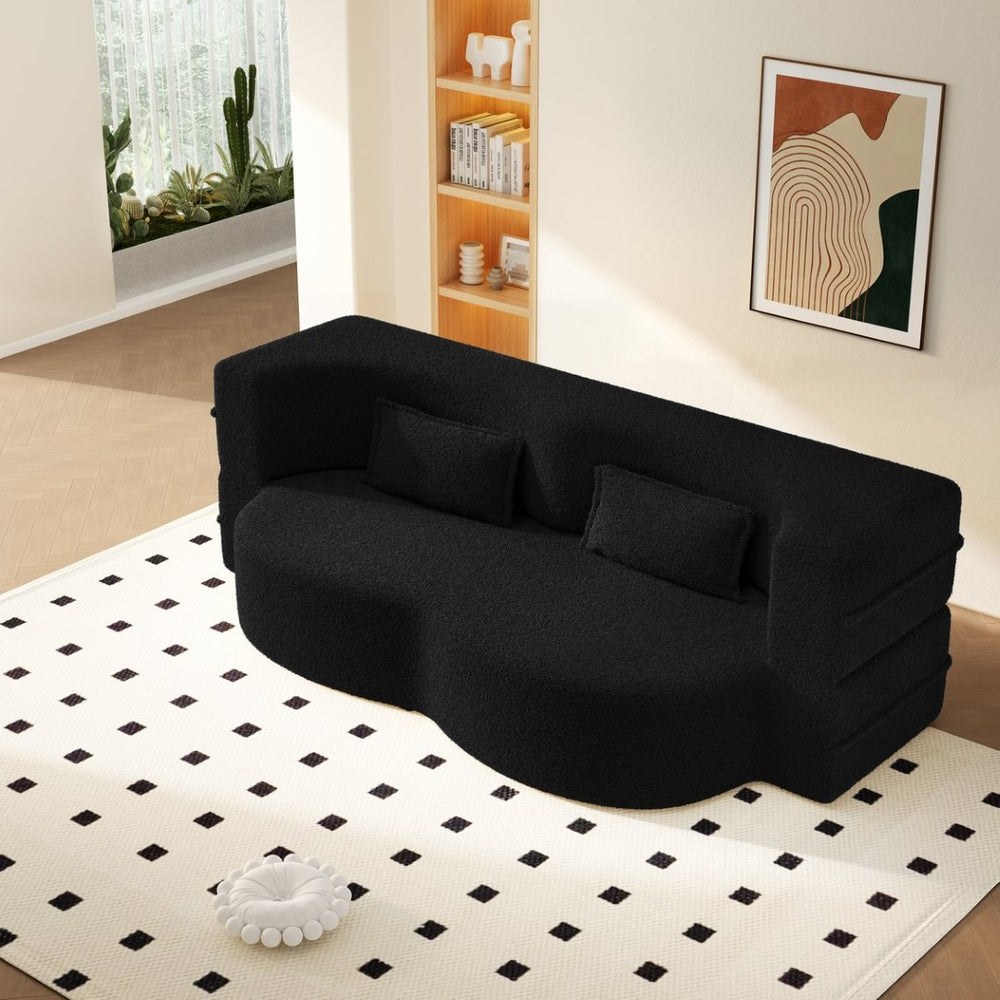 English Elm Modern Corduroy Floor Sofa Foldable Twin Sleeper Foam Filled for Compact Living Spaces Black W1885P435359