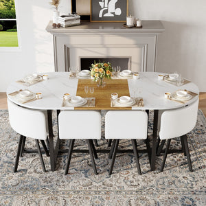English Elm 9-piece Oval Dining Set Seats 8 with Faux Marble Wood Top and Pu Leather Chairs W3875S00152