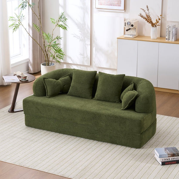English Elm (old Sku W2231p392100) Chenille Sleeper Sofa Foldable Convertible Loveseat with Four Pillows Green W2231P466737