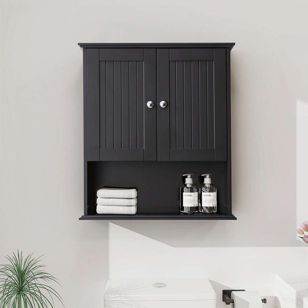 English Elm Upgraded Wall Mounted Bathroom Cabinet Mdf Over Toilet Storage with Soft Close Doors Black T3785P356590