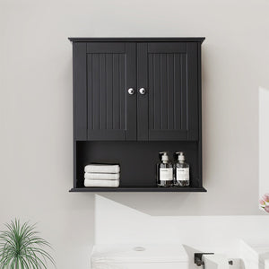 English Elm Upgraded Wall Mounted Bathroom Cabinet Mdf Over Toilet Storage with Soft Close Doors Black T3785P356590
