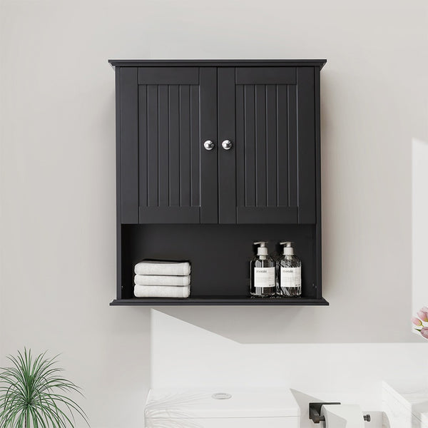 English Elm Upgraded Wall Mounted Bathroom Cabinet Mdf Over Toilet Storage with Soft Close Doors Black T3785P356590