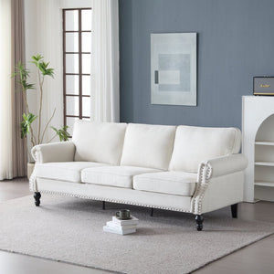 English Elm 83 Inch Faux Leather Traditional Sofa with Brass Nailhead Trim and Deep Rolled Arms W2911S00012