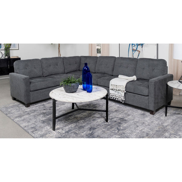 English Elm Ashland 4-Piece Upholstered Sectional Sofa Set with Plush Fabric, Block Wood Legs, Entertainer’s Dream Steel Gray B062S01049