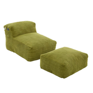 English Elm Big Corduroy Lounger Bean Bag with Ottoman Memory Foam Fill for Living Room Olive W395P435351