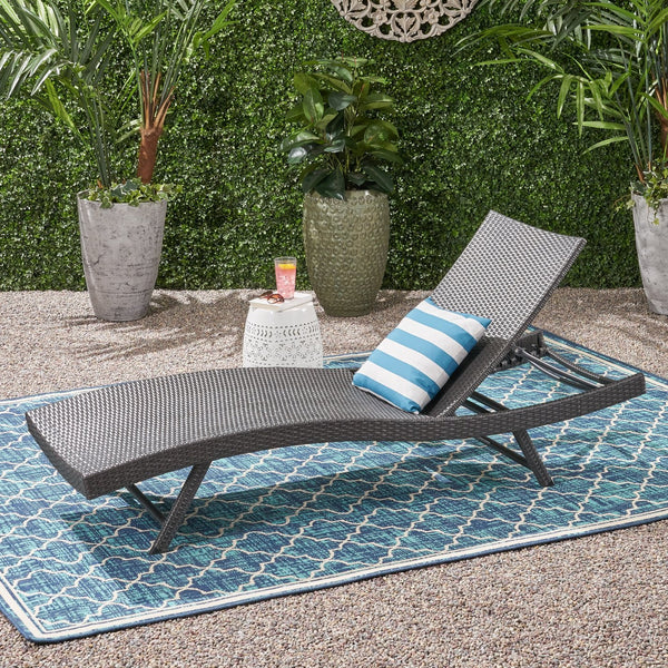 English Elm Christopher Knight Home® - Kauai Pe Wicker Chaise Lounge Chair – Hand-Crafted, Weather-Resistant, No Assembly, Modern Grey Design 54087.00GRY