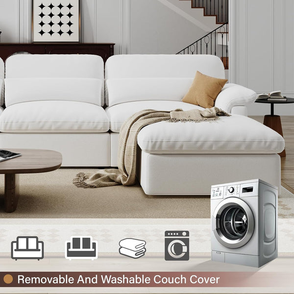 English Elm Cloud Modular Sectional Sofa - Plush Down-Filled Comfort, Washable Chenille Cover, Storage, Modern Style T3966S00002