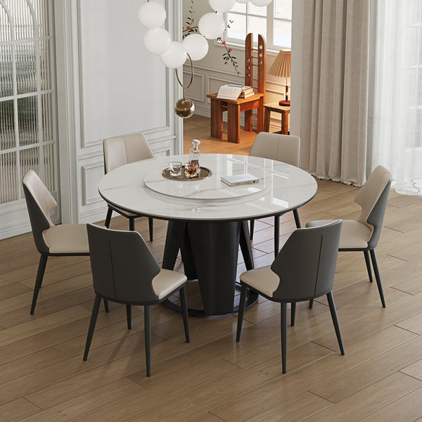 English Elm 59''Modern Sintered Stone Dining Table Set With 6 Chairs & Lazy Susan For Stylish Gatherings W509S00113