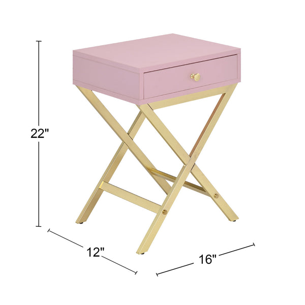 English Elm Rectangular Industrial Wooden Top End Table with Weathered Oak Finish and Sturdy Metal Legs Gold,Pink B016P311132