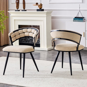 English Elm Set of 2 Chenille Tufted Dining Chairs with Metal Legs Modern Kitchen Seating Beige,Black W3875P370853