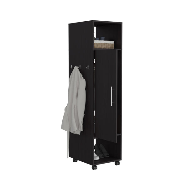 English Elm Cluster 63" Tall Wardrobe with Mirror, Shelves, Casters & Hanging Rod for Compact Room Organization Black 42.2 L x 23.3 W x 6 H B200P240237