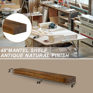 English Elm Fireplace Mantel - Handcrafted Solid Wood Floating Shelf, Dark Chocolate Finish For Stylish Display T3210P391502