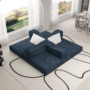 English Elm 80" King Size Folding Sofa Bed Convertible 3-Seat Chenille Couch with 2 Pillows, Foam & Pocket Spring Comfort W1885P256827